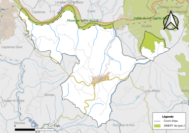 Carte des ZNIEFF de type 2 de la commune.