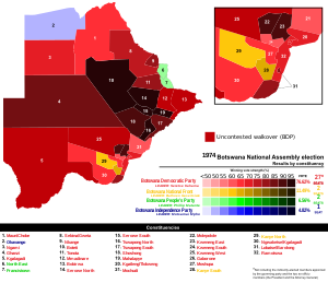 1974 Botsvana Ulusal Meclisi seçimleri - constituency.svg'ye göre sonuçlar