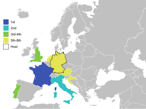 Results of teams participating in 2016 UEFA European Under-19 Championship 2016 UEFA U-19 European Championship map.svg