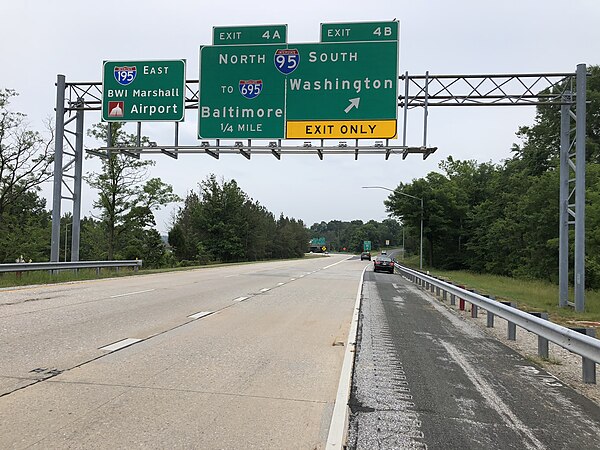 I-195 eastbound at I-95 in Arbutus