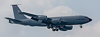 A KC-135R Stratotanker, tail number 63-8888, on final approach at Kadena Air Base in Okinawa, Japan in March 2020. It is assigned to the 909th Air Refueling Squadron at Kadena AB.