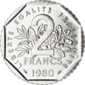 2 French francs nickel coin, 1980 (F.272/4), reverse