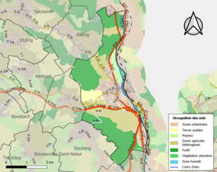 Barevná mapa znázorňující využití půdy.