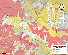 Carte des zones d'aléa retrait-gonflement des sols argileux de Puycelsi.