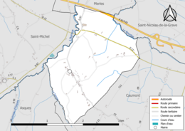 Carte en couleur présentant le réseau hydrographique de la commune