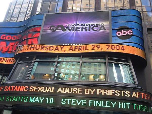 The "Super Sign" on ABC's Times Square Studios facility was a very large Sony JumboTron. This unit was later replaced with a Mitsubishi Electric LED d