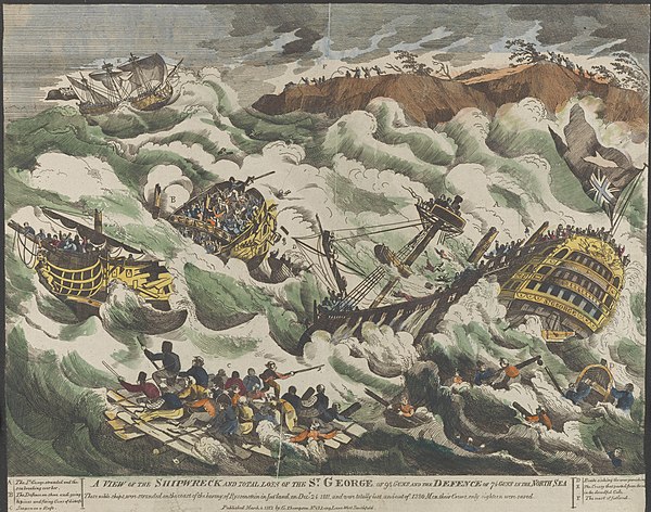 A View of the shipwreck and total loss of the St George, and the Defence