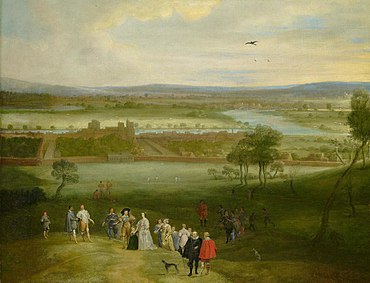 Adriaen van Stalbemt's A View of Greenwich, c. 1632, showing King Charles I (in the black hat) and his family.Royal Collection, London.