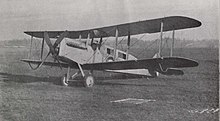 "The Aircraft Manufacturing Company's new high-speed Aeroplane for two passengers, fitted with a 360 h.p. Rolls-Royce engine. Speed 130 miles an hour." (1919) Aerial travel for Business or Pleasure - Thos Cook & Son - 1919 - pp 14+15 (No. 7) (cropped).jpg