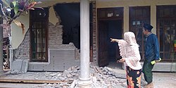 Damage to the exterior of a building in Malang Regency. Aftermath of 2021 Malang Earthquake.jpg