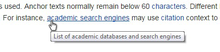 The phrase "academic search engines" is the anchor text in the hyperlink that the cursor is pointing to. Anchor text.png