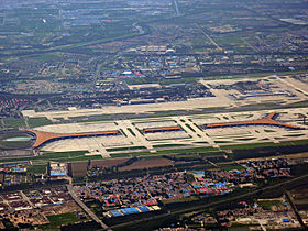 Vue aérienne de l'aéroport international de Pékin-Capitale