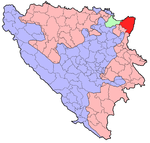 Bijeljina i Bosnia-Hercegovina, vist med skarp raudfarge.