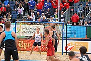 Deutsch: Beachhandball Europameisterschaften 2019 (Beach handball Euro); Tag 6: 7. Juli 2019 – Spiel um Platz Drei, Männer, Ungarn-Russland 2:0 (26:20, 23:22) English: Beach handball Euro; Day 6: 7 July 2019 – Men's Bronze Medal Match – Hungary-Russia 2:0 (26:20, 23:22)