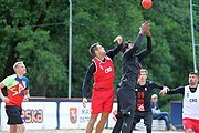 Deutsch: Beachhandball Europameisterschaften 2019 (Beach handball Euro); Tag 3: 4. Juli 2019 – Männer, Hauptrunde Gruppe II, Frankreich-Kroatien 0:2 (16:24, 10:27) English: Beach handball Euro; Day 3: 4 July 2019 – Men Main Round Group II – France-Croatia 0:2 (16:24, 10:27)