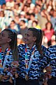 Deutsch: Beachhandball bei den Olympischen Jugendspielen 2018 in Buenos Aires; Tag 7, 13. Oktober 2018; Medaillenzeremonie Mädchen - Gold: Argentinien, Silber: Kroatien, Bronze: Ungarn English: Beach handball at the 2018 Summer Youth Olympics in Buenos Aires at 13 October 2018 – Medal Ceremony Girls - Gold: Argentina, Silver: Croatia, Bronze: Hungary Español: Handball de playa en los Juegos Olimpicos de la Juventud Buenos Aires 2018 en 13 de octubre de 2018 – Medalla Ceremonia para niñas - Oro: Argentina, Plata: Croacia, Bronce: Hungría