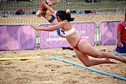 Deutsch: Beachhandball bei den Olympischen Jugendspielen 2018; Tag 6, 11. Oktober 2018; Mädchen, Platzierungssspiel Ränge 11-12 – Amerikanisch Samoa-Mauritius 2:1 English: Beach handball at the 2018 Summer Youth Olympics at 11 October 2018 – Girls Placement Match 11-12 – American Samoa-Mauritius 2:1