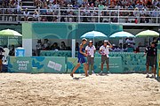 Deutsch: Beachvolleyball bei den Olympischen Jugendspielen 2018; Tag 11, 17. Oktober 2018; Jungen,Finale – Niederlande (Matthew Immers/Yorick de Groot)-Schweden (David Åhman/Jonatan Hellvig) 0:2 (20–22/15–21) English: Beach volleyball at the 2018 Summer Youth Olympics at 17 October 2018 – Final – Netherlands (Matthew Immers/Yorick de Groot)-Sweden (David Åhman/Jonatan Hellvig) 0:2 (20–22/15–21)