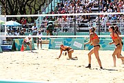 Deutsch: Beachvolleyball bei den Olympischen Jugendspielen 2018; Tag 9, 15. Oktober 2018; Mädchen, Viertelfinale: USA-Spanien 2–1 (21–19/17–21/15–9) English: Beach volleyball at the 2018 Summer Youth Olympics at 15 October 2018 – Girls Quarterfinals: USA-Spain 2–1 (21–19/17–21/15–9)