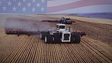 The Big Bud 747 pulls a 69 foot FRIGGSTAD chisel plow across a field in Central Montana. A Big Bud 540 with an air drill follows on the next pass. Big Bud 747 in 2020.jpg