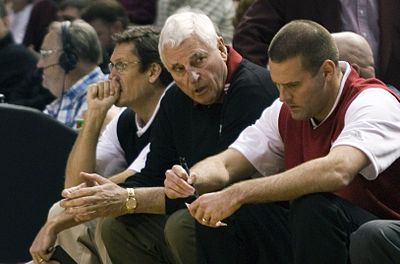 Knight with his son Pat while coaching at Texas Tech.