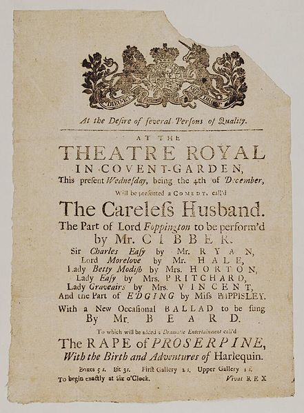 File:Bodleian Libraries, Playbill of Covent Garden, Wednesday, 4th of December 1745, announcing The careless husband &c..jpg