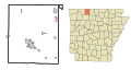 This map shows the incorporated and unincorporated areas in Boone County, Arkansas, highlighting South_Lead_Hill in red. It was created with a custom script with US Census Bureau data and modified with Inkscape.