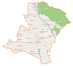 Mapa konturowa gminy Brześć Kujawski, po lewej nieco na dole znajduje się punkt z opisem „Redecz Krukowy”