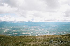 Looking east across the Bulkley Valley from the top of the Hudson Bay Mountain Ski Area. The town of Smithers is visible in the lower right. Bulkley Valley from Hudson Bay Mountain.jpg