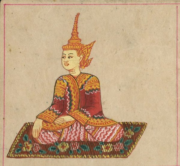 Burmese Parabaik manuscript depicting either of Siamese kings Ekkathat or Uthumphon.