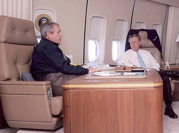President George W. Bush and Senator Isakson aboard Air Force One in 2005.