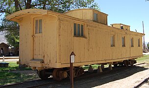 Carson & Colorado Caboose #1, currently located at the Laws Railroad Museum in Laws, California.