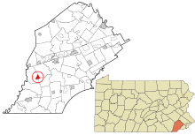 Chester County Pennsylvania beépítette és be nem építette azokat a területeket, amelyeket Cochranville kiemelt.svg