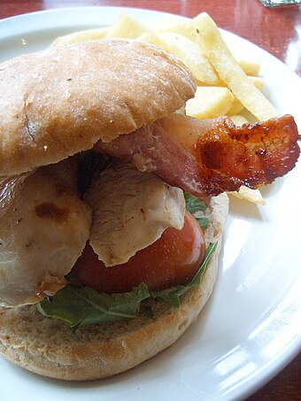 A chicken burger with bacon in Scotland