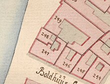 No. 247 seen in a detail from Christian Gedde's map of the East Quarter, 1757 Christian Geddes - Oster Kvarter No. 247.jpg