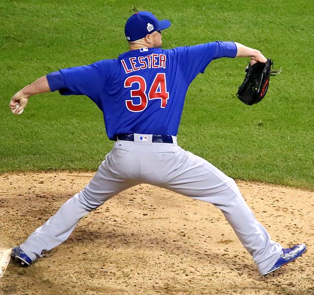 File:Cubs lefty Jon Lester pitches in relief during World Series Game 7. (30443955550) (cropped).jpg