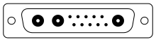 The DB13W3 connector with three coaxial connections and ten ordinary pins DB13W3 Diagram.svg