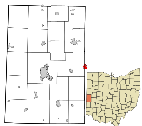 Darke County Ohio incorporated and unincorporated areas Bradford highlighted.svg