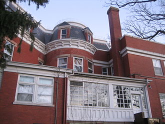 The sunroom was designed in an Arts and Crafts motif and added to the Ellwood House in 1911. DeKalb Il Ellwood House Sunroom1.jpg