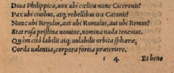 Заключительная фраза в первом печатном издании поэмы De contemptu mundi, 1557 г.