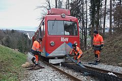 Image 34Most derailments, such as this one in Switzerland, are minor and do not cause injuries or damage. (from Train)