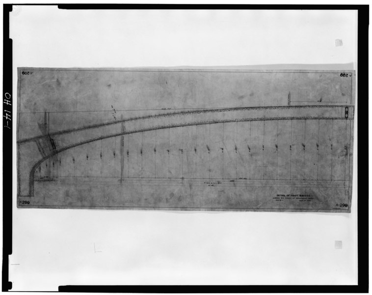 File:Drawing showing detail of foot bridge across Big Creek at Brookside Park, dated 8-1-05. Drawing shows detail of the arch of the Brookside Park footbridge, the first three hinged HAER OHIO,18-CLEV,26-1.tif