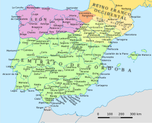 Карта на държавите на Пиренейския полуостров през 910 г.