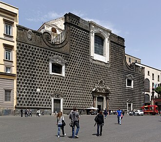 His facade of the palazzo Sanseverino in Naples. Facciata della chiesa del Gesu Nuovo (Napoli) - BW 2013-05-16.jpg