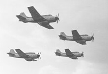 A section of four Gannets during the 1961 Farnborough Airshow. Fairey Gannet AEW3 61.jpg