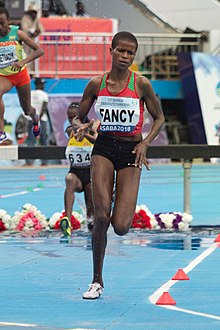 Fancy Cherono of Kenya competing in the 3000m steeplechase at the 2018 African Championships in Asaba, Nigeria.jpg