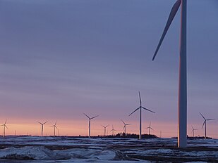 Sunrise at the Fenton Wind Farm in Minnesota, United States.