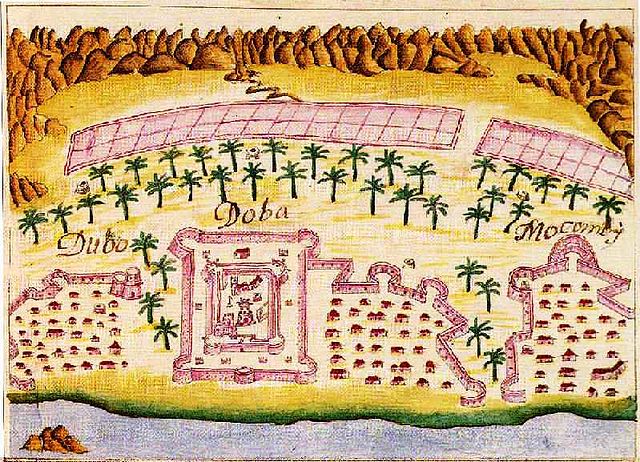 A painting of the Portuguese Empire Doba Fortress in Dibba Al-Hisn in 1620.