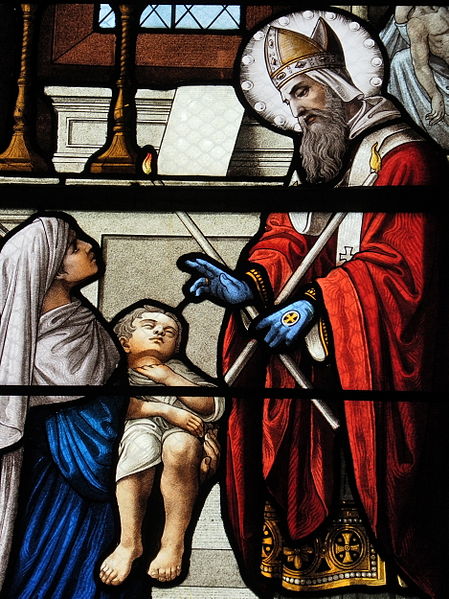 File:Fr Chapelle Notre-Dame-de-Lhor Saint Blaise stained glass - Saint Blaise detail.jpg