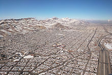 Austin High School (center) and surrounding areas of El Paso and the Franklin Mountains with snow from winter storm Goliath Franklin Mountains and Austin High School, El Paso.jpg